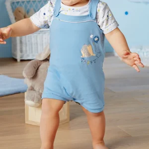 Ensemble Salopette-short et T- shirt Dumbo Disney Ciel