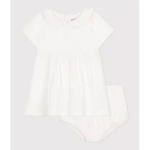 Petit Bateau Robe en Coton pour Bébé avec Bloomer et Détails en Ajour