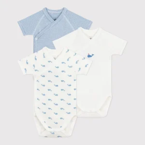 Petit Bateau Ensemble de 3 Bodies Cache-cœur en Coton à Manches Courtes - Baleine