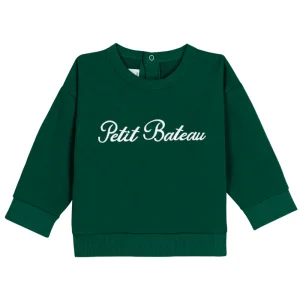 Petit Bateau Pull en Coton avec Broderie - Vert