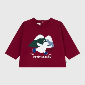 T-shirt Petit Bateau en coton à manches longues - Amarante / Rouge