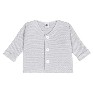 Petit Bateau Gilet en Coton Tricoté en Point Côtelé pour Bébés - Bleu Clair