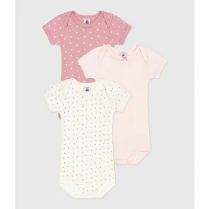 Ensemble Petit Bateau de 3 bodies en coton à manches courtes avec imprimé de cœurs