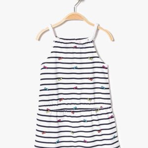 Robe rayée blanc en maille imprimée
