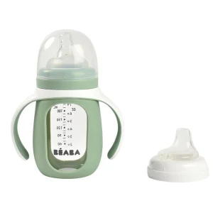 Béaba Biberon 2 En 1 En Verre Avec Couvercle En Silicone - Vert Sauge
