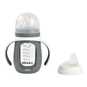 Béaba Biberon 2 En 1 En Verre Avec Couvercle En Silicone - Gris Minéral