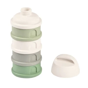 Béaba Boîte Doseuse pour Lait en Poudre – 4 Compartiments – Coton/Sauge – Design Écologique