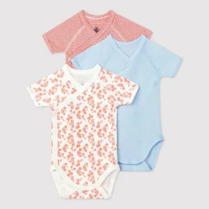 Petit Bateau 3 bodies à encolure croisée à manches courtes en 100% coton bio