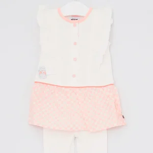 Ensemble Robe volantée et leggings Orelle - Ecru et corail